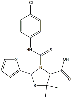 3-[(4-chloroanilino)carbothioyl]-5,5-dimethyl-2-(2-thienyl)-1,3-thiazolane-4-carboxylic acid Structure