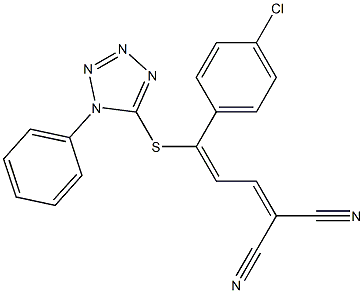 2-{3-(4-chlorophenyl)-3-[(1-phenyl-1H-1,2,3,4-tetraazol-5-yl)thio]prop-2-enylidene}malononitrile 구조식 이미지