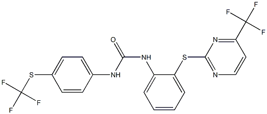 N-(2-{[4-(trifluoromethyl)pyrimidin-2-yl]thio}phenyl)-N'-{4-[(trifluoromethyl)thio]phenyl}urea 구조식 이미지