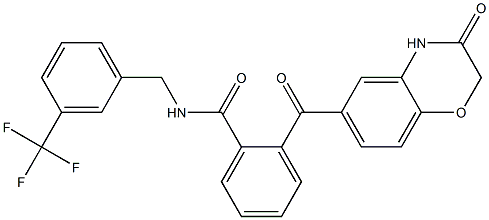 2-[(3-oxo-3,4-dihydro-2H-1,4-benzoxazin-6-yl)carbonyl]-N-[3-(trifluoromethyl)benzyl]benzenecarboxamide 구조식 이미지