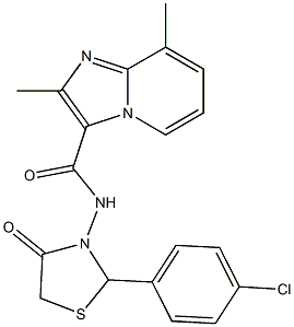 N3-[2-(4-chlorophenyl)-4-oxo-1,3-thiazolan-3-yl]-2,8-dimethylimidazo[1,2-a]pyridine-3-carboxamide 구조식 이미지