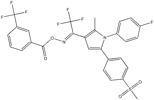 1-(4-fluorophenyl)-2-methyl-5-[4-(methylsulfonyl)phenyl]-3-(2,2,2-trifluoro{[3-(trifluoromethyl)benzoyl]oxy}ethanimidoyl)-1H-pyrrole 구조식 이미지