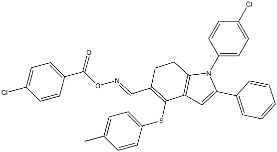 5-({[(4-chlorobenzoyl)oxy]imino}methyl)-1-(4-chlorophenyl)-4-[(4-methylphenyl)sulfanyl]-2-phenyl-6,7-dihydro-1H-indole 구조식 이미지