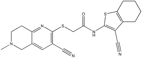 2-[(3-cyano-6-methyl-5,6,7,8-tetrahydro[1,6]naphthyridin-2-yl)sulfanyl]-N-(3-cyano-4,5,6,7-tetrahydro-1-benzothiophen-2-yl)acetamide Structure