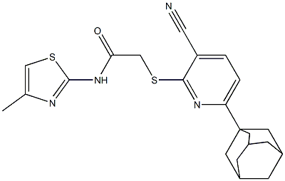 2-{[6-(1-adamantyl)-3-cyano-2-pyridinyl]sulfanyl}-N-(4-methyl-1,3-thiazol-2-yl)acetamide 구조식 이미지