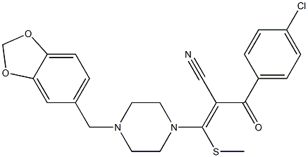 (Z)-3-[4-(1,3-benzodioxol-5-ylmethyl)piperazino]-2-(4-chlorobenzoyl)-3-(methylsulfanyl)-2-propenenitrile 구조식 이미지