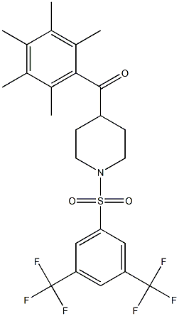 (1-{[3,5-di(trifluoromethyl)phenyl]sulfonyl}-4-piperidyl)(2,3,4,5,6-pentamethylphenyl)methanone Structure