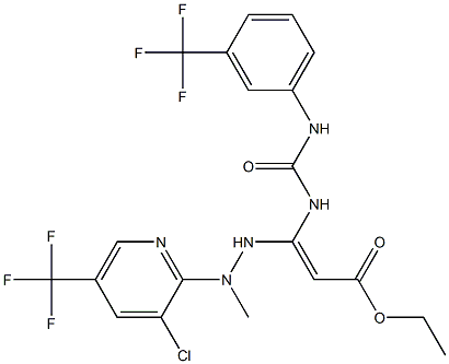 ethyl 3-{2-[3-chloro-5-(trifluoromethyl)-2-pyridinyl]-2-methylhydrazino}-3-({[3-(trifluoromethyl)anilino]carbonyl}amino)acrylate 구조식 이미지