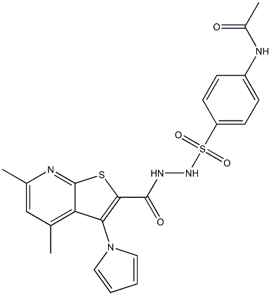 N-{4-[(2-{[4,6-dimethyl-3-(1H-pyrrol-1-yl)thieno[2,3-b]pyridin-2-yl]carbonyl}hydrazino)sulfonyl]phenyl}acetamide 구조식 이미지