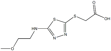2-({5-[(2-methoxyethyl)amino]-1,3,4-thiadiazol-2-yl}sulfanyl)acetic acid 구조식 이미지