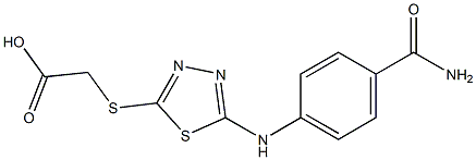 2-({5-[(4-carbamoylphenyl)amino]-1,3,4-thiadiazol-2-yl}sulfanyl)acetic acid 구조식 이미지