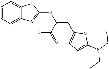 2-Propenoic  acid,  2-(2-benzoxazolylthio)-3-[5-(diethylamino)-2-furanyl]-,  (2E)- Structure