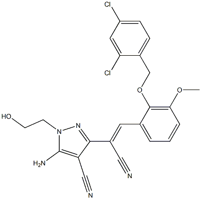 5-amino-3-(1-cyano-2-{2-[(2,4-dichlorobenzyl)oxy]-3-methoxyphenyl}vinyl)-1-(2-hydroxyethyl)-1H-pyrazole-4-carbonitrile Structure