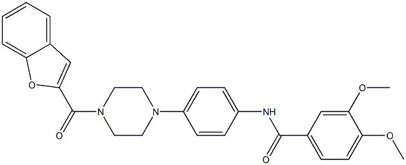 N-{4-[4-(1-benzofuran-2-ylcarbonyl)-1-piperazinyl]phenyl}-3,4-dimethoxybenzamide 구조식 이미지