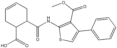 6-({[3-(methoxycarbonyl)-4-phenyl-2-thienyl]amino}carbonyl)-3-cyclohexene-1-carboxylic acid Structure