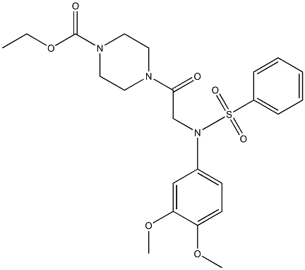 ethyl 4-{[3,4-dimethoxy(phenylsulfonyl)anilino]acetyl}-1-piperazinecarboxylate 구조식 이미지