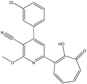 4-(3-chlorophenyl)-6-(2-hydroxy-3-oxo-1,4,6-cycloheptatrien-1-yl)-2-methoxynicotinonitrile Structure