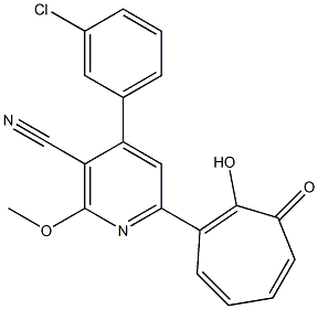 4-(3-chlorophenyl)-6-(2-hydroxy-3-oxo-1,4,6-cycloheptatrien-1-yl)-2-methoxynicotinonitrile 구조식 이미지