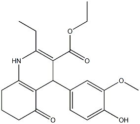 ethyl 2-ethyl-4-(4-hydroxy-3-methoxyphenyl)-5-oxo-1,4,5,6,7,8-hexahydroquinoline-3-carboxylate 구조식 이미지