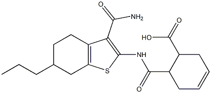 6-({[3-(aminocarbonyl)-6-propyl-4,5,6,7-tetrahydro-1-benzothien-2-yl]amino}carbonyl)-3-cyclohexene-1-carboxylic acid Structure