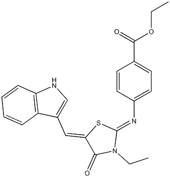 ethyl 4-{[3-ethyl-5-(1H-indol-3-ylmethylene)-4-oxo-1,3-thiazolidin-2-ylidene]amino}benzoate 구조식 이미지