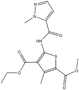 4-ethyl 2-methyl 3-methyl-5-{[(1-methyl-1H-pyrazol-5-yl)carbonyl]amino}-2,4-thiophenedicarboxylate 구조식 이미지