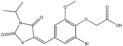 {2-bromo-4-[(3-isopropyl-2,4-dioxo-1,3-thiazolidin-5-ylidene)methyl]-6-methoxyphenoxy}acetic acid 구조식 이미지