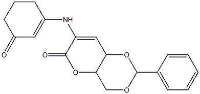 7-[(3-oxo-1-cyclohexen-1-yl)amino]-2-phenyl-4a,8a-dihydropyrano[3,2-d][1,3]dioxin-6(4H)-one Structure