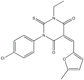 1-(4-chlorophenyl)-3-ethyl-5-[(5-methyl-2-furyl)methylene]-2-thioxodihydropyrimidine-4,6(1H,5H)-dione Structure