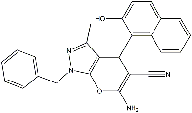 6-amino-1-benzyl-4-(2-hydroxy-1-naphthyl)-3-methyl-1,4-dihydropyrano[2,3-c]pyrazole-5-carbonitrile Structure