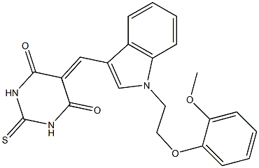 5-({1-[2-(2-methoxyphenoxy)ethyl]-1H-indol-3-yl}methylene)-2-thioxodihydro-4,6(1H,5H)-pyrimidinedione Structure