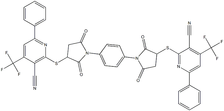 2-({1-[4-(3-{[3-cyano-6-phenyl-4-(trifluoromethyl)-2-pyridinyl]sulfanyl}-2,5-dioxo-1-pyrrolidinyl)phenyl]-2,5-dioxo-3-pyrrolidinyl}sulfanyl)-6-phenyl-4-(trifluoromethyl)nicotinonitrile 구조식 이미지