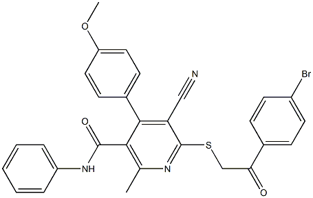 6-{[2-(4-bromophenyl)-2-oxoethyl]sulfanyl}-5-cyano-4-(4-methoxyphenyl)-2-methyl-N-phenylnicotinamide Structure