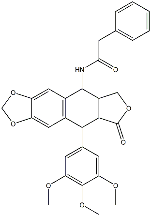 N-[8-oxo-9-(3,4,5-trimethoxyphenyl)-5,5a,6,8,8a,9-hexahydrofuro[3',4':6,7]naphtho[2,3-d][1,3]dioxol-5-yl]-2-phenylacetamide 구조식 이미지