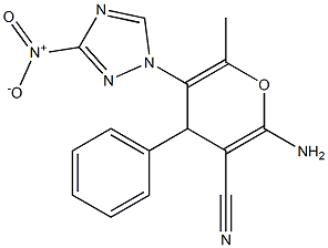 2-amino-5-{3-nitro-1H-1,2,4-triazol-1-yl}-6-methyl-4-phenyl-4H-pyran-3-carbonitrile Structure