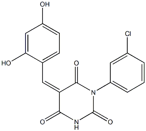 1-(3-chlorophenyl)-5-(2,4-dihydroxybenzylidene)-2,4,6(1H,3H,5H)-pyrimidinetrione Structure