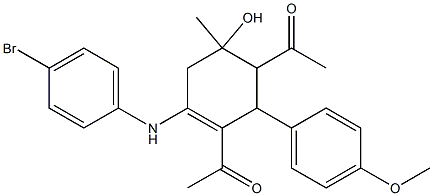 1-[3-acetyl-4-(4-bromoanilino)-6-hydroxy-2-(4-methoxyphenyl)-6-methyl-3-cyclohexen-1-yl]ethanone 구조식 이미지