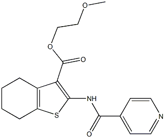 2-methoxyethyl 2-(isonicotinoylamino)-4,5,6,7-tetrahydro-1-benzothiophene-3-carboxylate 구조식 이미지