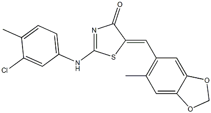 2-(3-chloro-4-methylanilino)-5-[(6-methyl-1,3-benzodioxol-5-yl)methylene]-1,3-thiazol-4(5H)-one Structure