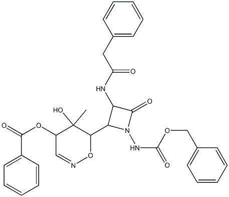 6-{1-{[(benzyloxy)carbonyl]amino}-4-oxo-3-[(phenylacetyl)amino]-2-azetidinyl}-5-hydroxy-5-methyl-5,6-dihydro-4H-1,2-oxazin-4-yl benzoate 구조식 이미지