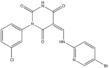 5-{[(5-bromo-2-pyridinyl)amino]methylene}-1-(3-chlorophenyl)-2,4,6(1H,3H,5H)-pyrimidinetrione 구조식 이미지