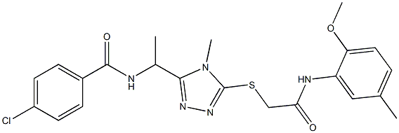 4-chloro-N-[1-(5-{[2-(2-methoxy-5-methylanilino)-2-oxoethyl]sulfanyl}-4-methyl-4H-1,2,4-triazol-3-yl)ethyl]benzamide Structure