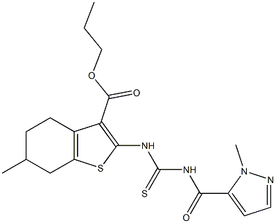 propyl 6-methyl-2-[({[(1-methyl-1H-pyrazol-5-yl)carbonyl]amino}carbothioyl)amino]-4,5,6,7-tetrahydro-1-benzothiophene-3-carboxylate Structure