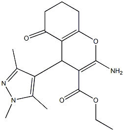 ethyl 2-amino-5-oxo-4-(1,3,5-trimethyl-1H-pyrazol-4-yl)-5,6,7,8-tetrahydro-4H-chromene-3-carboxylate 구조식 이미지