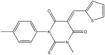 1-methyl-3-(4-methylphenyl)-5-(2-thienylmethylene)-2-thioxodihydro-4,6(1H,5H)-pyrimidinedione Structure