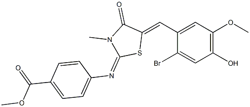 methyl 4-{[5-(2-bromo-4-hydroxy-5-methoxybenzylidene)-3-methyl-4-oxo-1,3-thiazolidin-2-ylidene]amino}benzoate 구조식 이미지