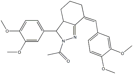 2-acetyl-7-(3,4-dimethoxybenzylidene)-3-(3,4-dimethoxyphenyl)-3,3a,4,5,6,7-hexahydro-2H-indazole 구조식 이미지
