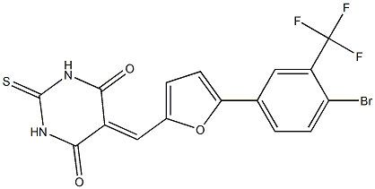 5-({5-[4-bromo-3-(trifluoromethyl)phenyl]-2-furyl}methylene)-2-thioxodihydro-4,6(1H,5H)-pyrimidinedione Structure