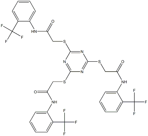 2-{[4,6-bis({2-oxo-2-[2-(trifluoromethyl)anilino]ethyl}sulfanyl)-1,3,5-triazin-2-yl]sulfanyl}-N-[2-(trifluoromethyl)phenyl]acetamide 구조식 이미지