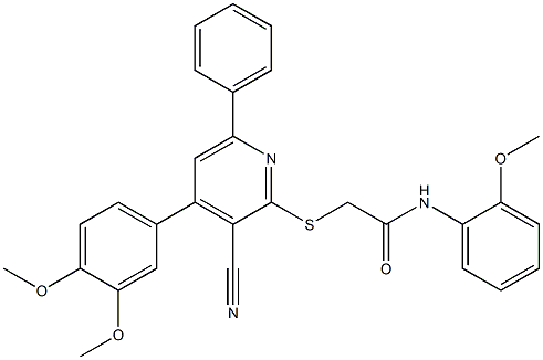 2-{[3-cyano-4-(3,4-dimethoxyphenyl)-6-phenyl-2-pyridinyl]sulfanyl}-N-(2-methoxyphenyl)acetamide Structure